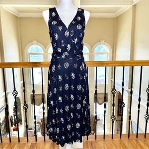 TOCCA Navy Midi Wrap Dress with nautical print & twisted rope belt